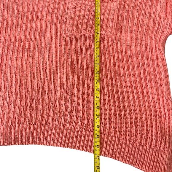 Easel Boxy Cuffed Short Sleeve Knitted Ribbed Sweater Coral Front Pocket Small - Picture 5 of 15